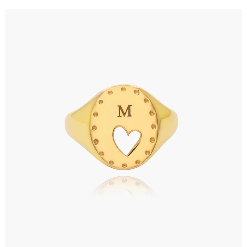 Bague en or 10 carats personnalisée en forme de cœur avec initiale pour femme-1