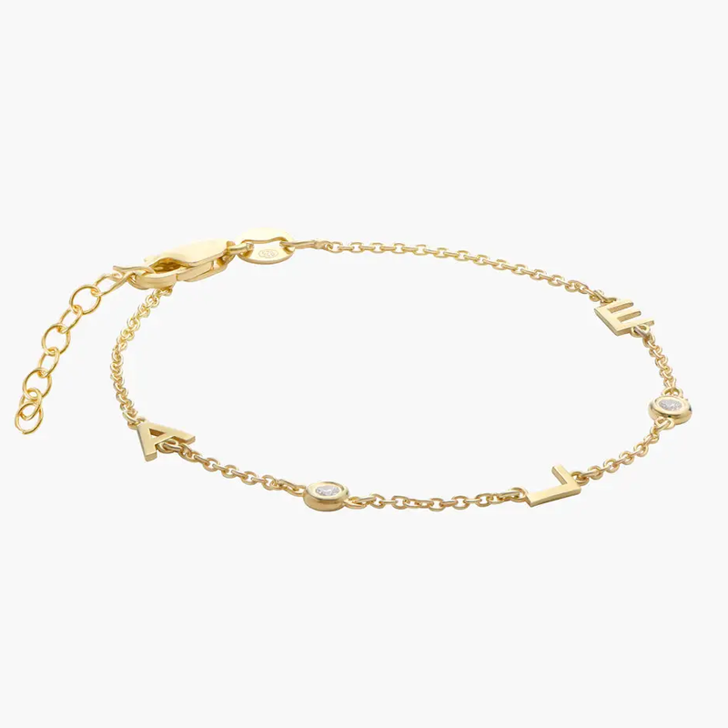 Personalisiertes Armband aus 18-karätigem Gold mit Zirkonia-Anhänger und Anfangsbuchstaben für Damen-1