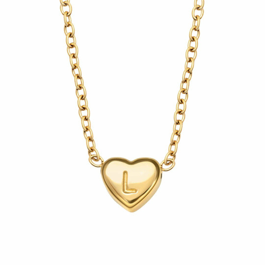 Collar de oro de 14 quilates con inicial personalizada y corazón para mujer