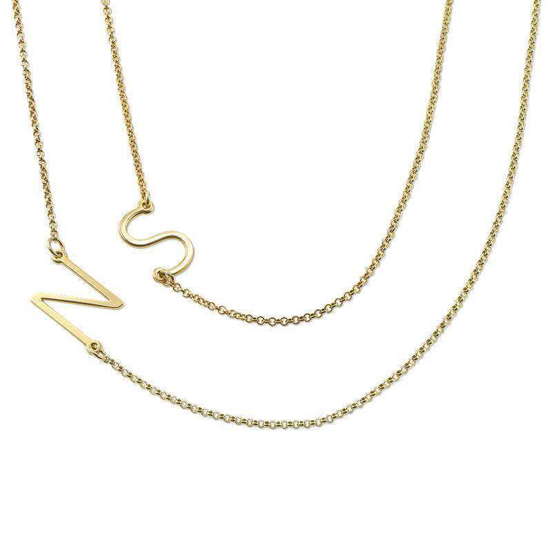 Collar de oro de 9 quilates con inicial personalizada y collar de varias capas-1