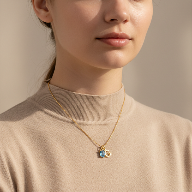 18K Gold Personalized Initial Letter Mom Birthstone Necklace-2