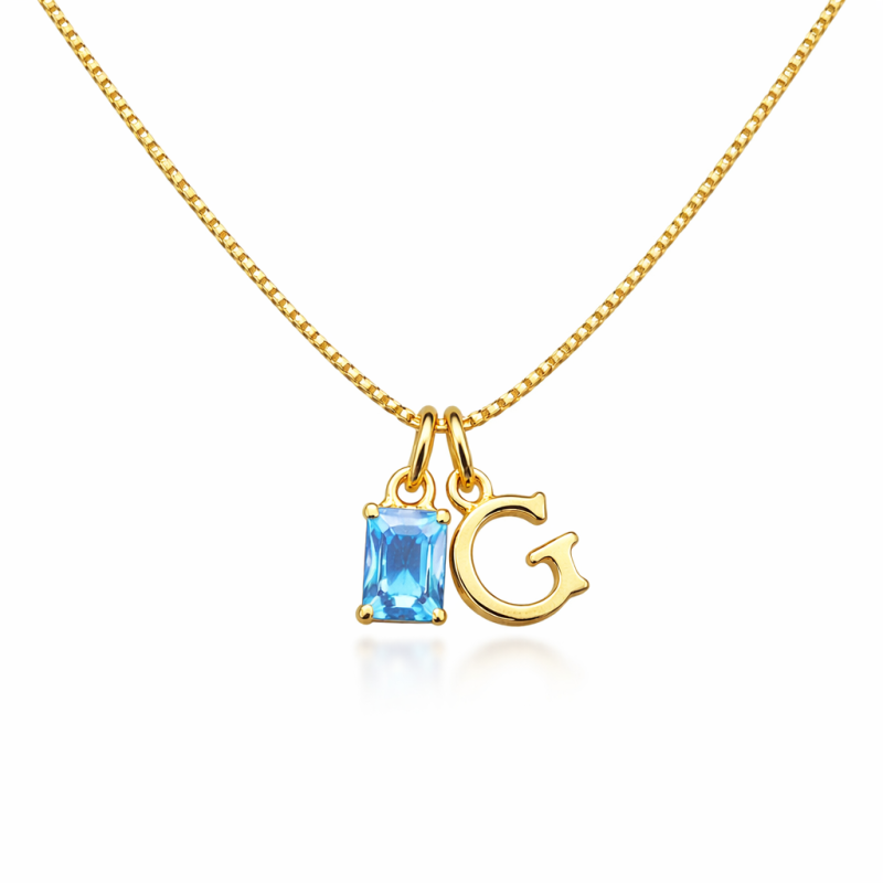 18K Gold Personalized Initial Letter Mom Birthstone Necklace-1