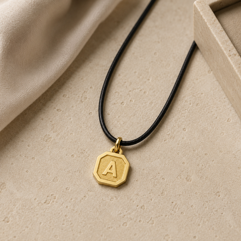 18K Gold Personalized Initial Letter Necklace for Men-3