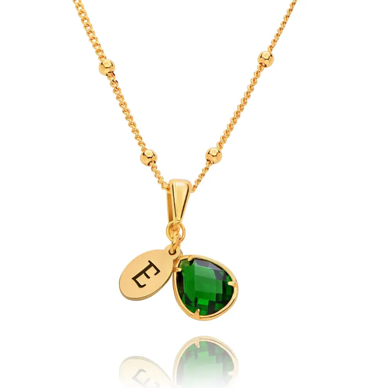 14K Gold Personalized Initial Letter Necklace with Birthstone for Women-1