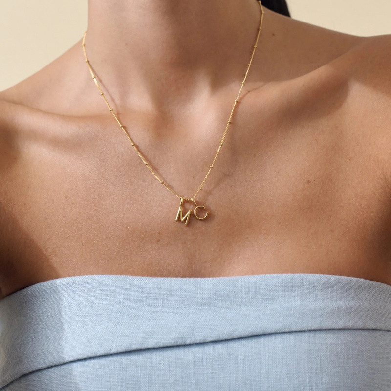 14K Gold Personalized Initial Letter Pendant Charms with R-4
