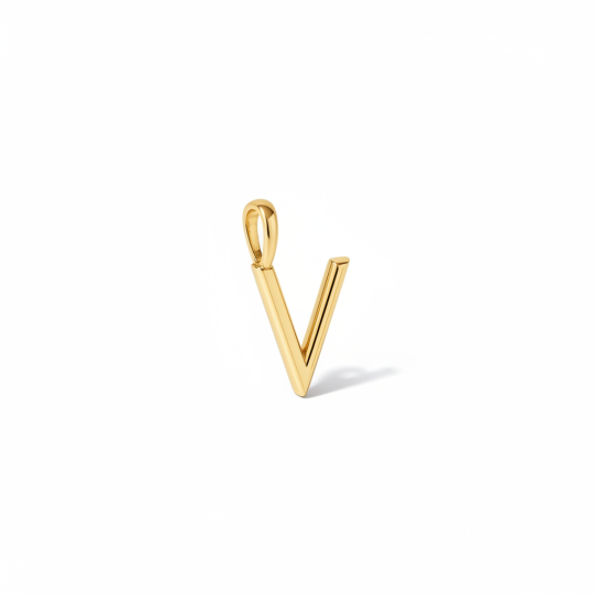10K Gold Personalized Initial Letter Pendant Charms with V