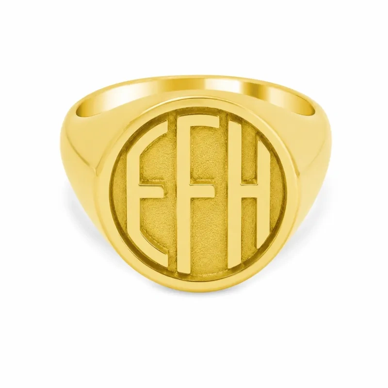 Bague chevalière personnalisée en or 14 carats avec initiale pour homme-3
