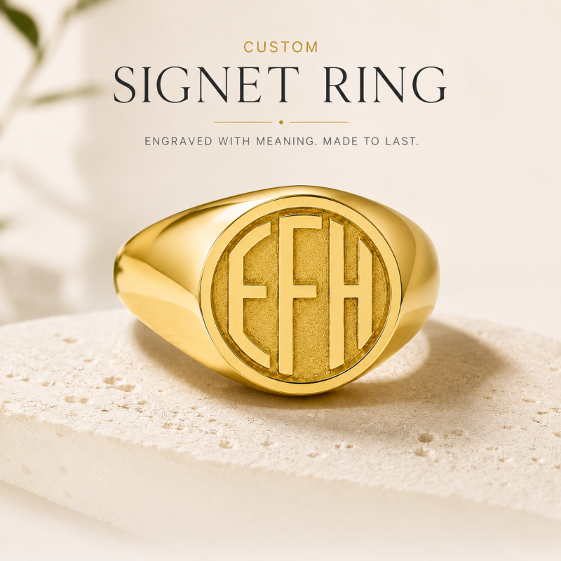 Bague chevalière personnalisée en or 14 carats avec initiale pour homme-4