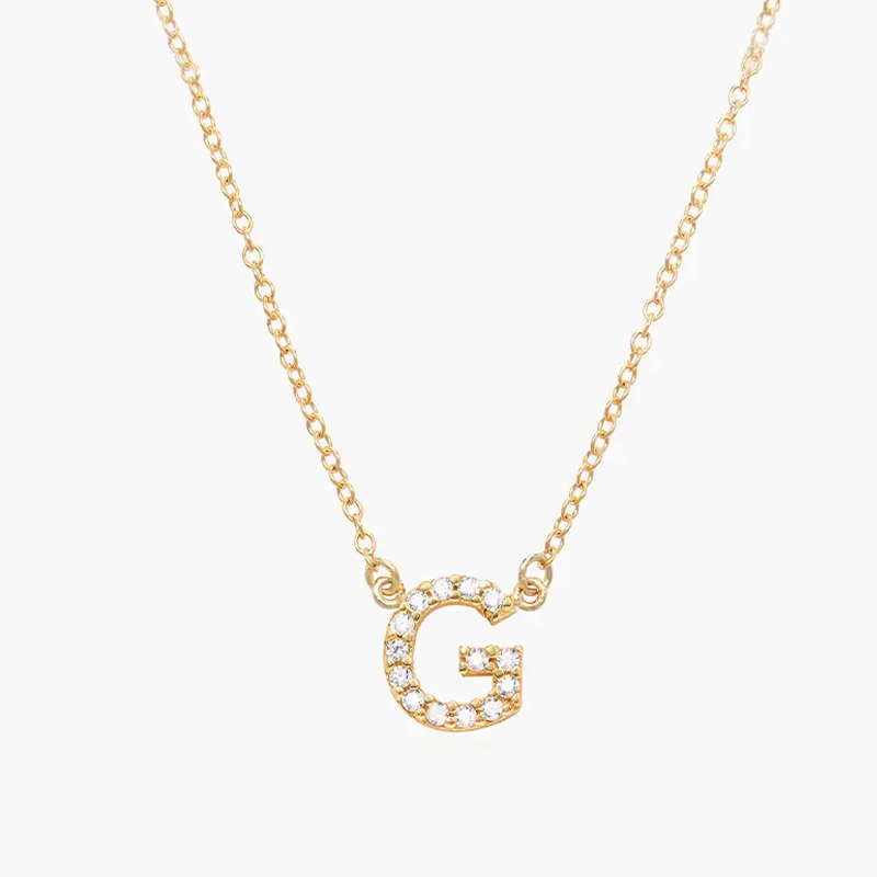 18K Gold Personalized Initial Necklace with Cubic Zirconia for Women-1