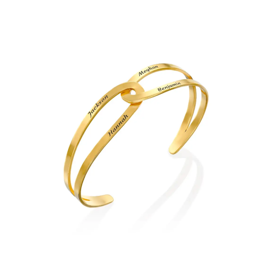 Bracelet jonc personnalisé en vermeil doré avec nom pour femmes et hommes