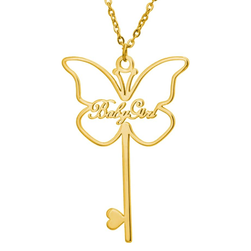 Personalisierte Namens-Schmetterlingskette aus 10-karätigem Gold für Damen-1
