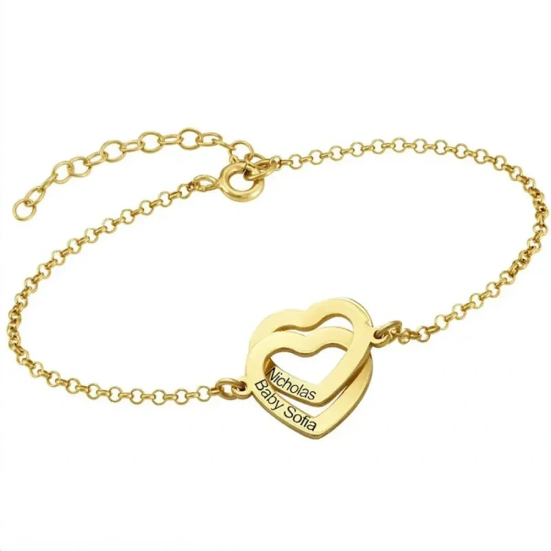 Bracelet à breloque prénom personnalisé en or 14 carats pour femme-1