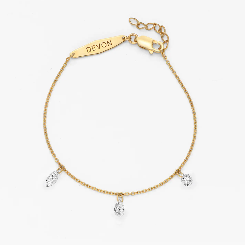 14K Gold Personalized Name Drop Charm Bracelet for Women-1