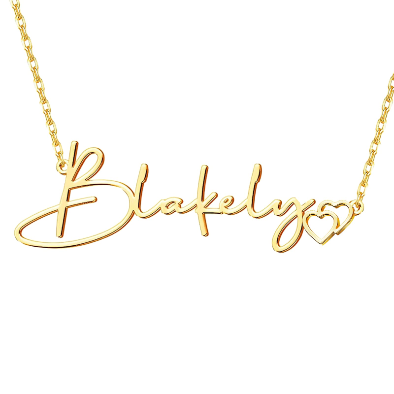 Collier personnalisé en or 18 carats avec nom et cœur pour femme-1