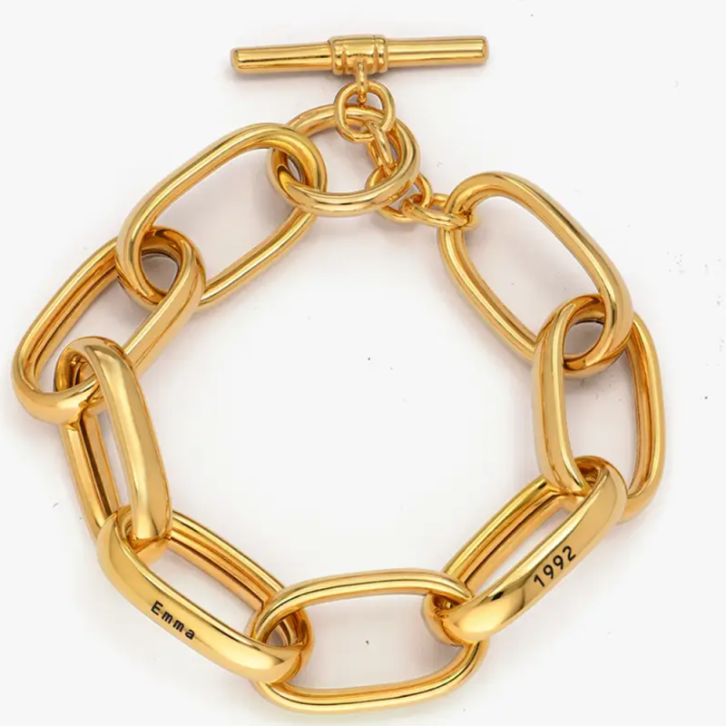 14K Gold Personalized Name Paperclip Bracelet for Women Men-1