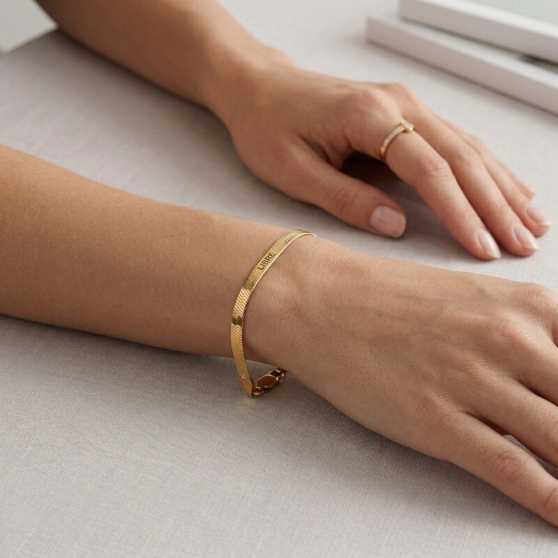 14K Gold Personalized Name Snake Chain Bracelet for Women Men-3