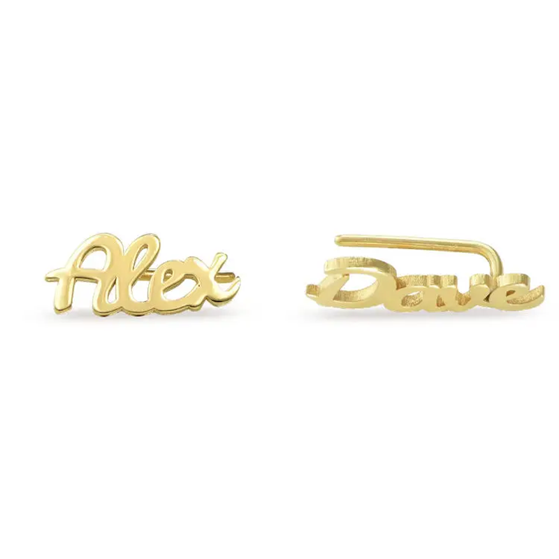 Pendientes de botón personalizados con nombre en oro de 14 quilates para mujer-1