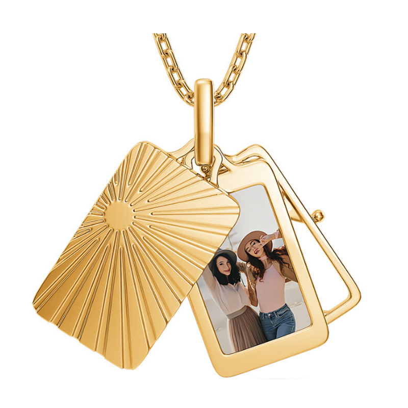 18K Gold Personalized Photo Bar Necklace for Women-1