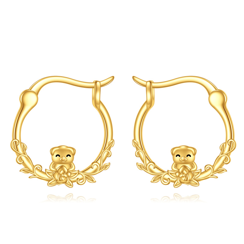 Pendientes de aro con forma de cerdo en oro de 14 quilates-1