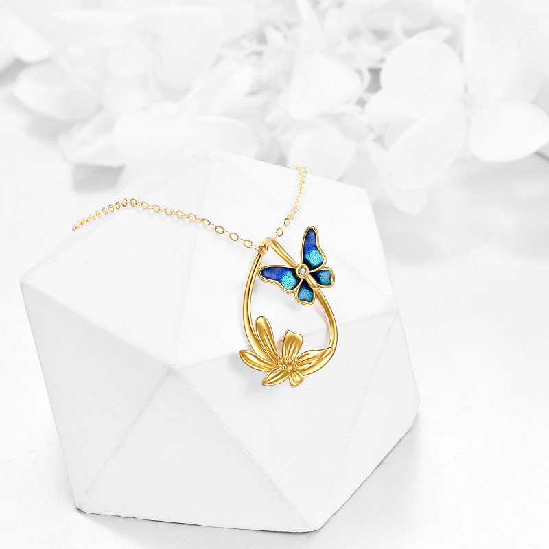 Collier avec pendentif papillon ovale en zircone cubique plaqué or 14 carats pour femme meilleurs amis-3