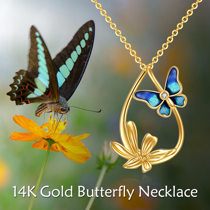 Collier avec pendentif papillon ovale en zircone cubique plaqué or 14 carats pour femme meilleurs amis-6
