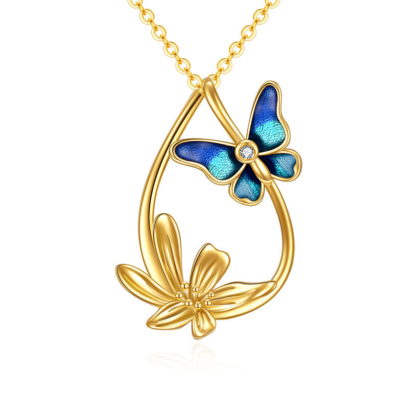 Collier avec pendentif papillon ovale en zircone cubique plaqué or 14 carats pour femme meilleurs amis-1