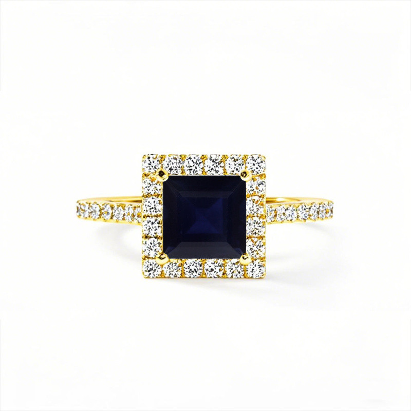 Anillo de compromiso personalizado con gema y corte princesa en oro de 14 quilates-1