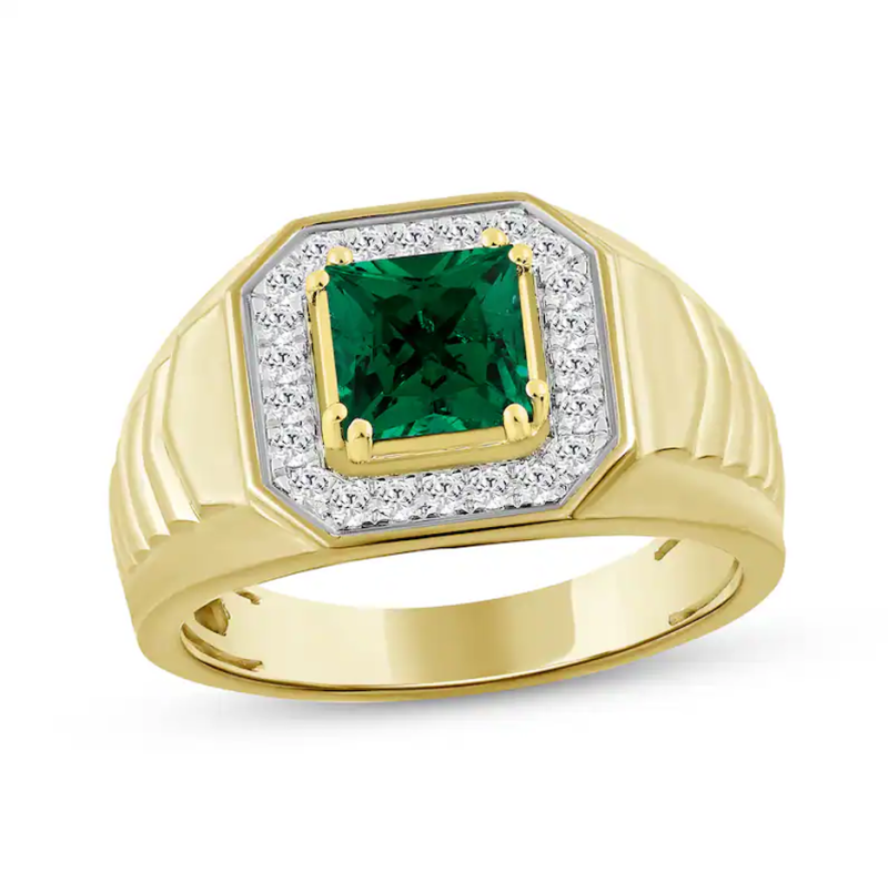 14-K-Gold, 0,25 CT labergezüchteter Diamant und 1 bis 6 CT labergezüchteter Smaragd im Prinzess-Schliff, individuell angefertigte Herrenring-1