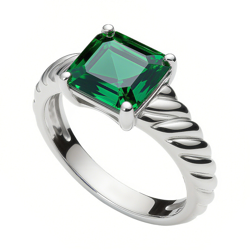 Bague de fiançailles en émeraude à taille princesse, en or 18K-2