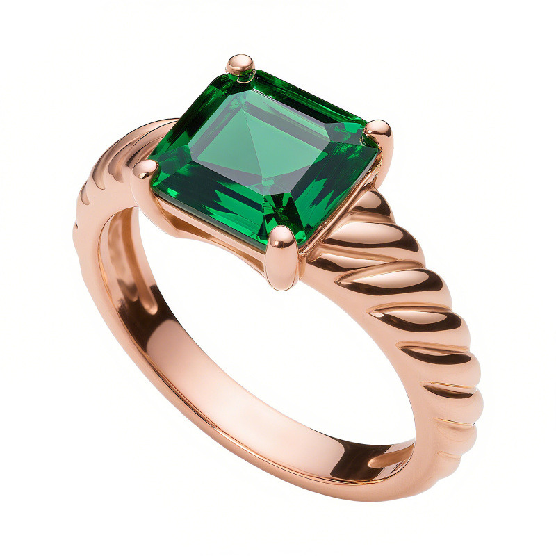 Bague de fiançailles en émeraude à taille princesse, en or 18K-3