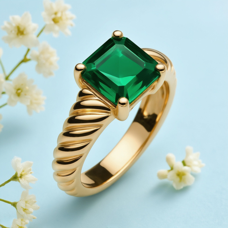 Bague de fiançailles en émeraude à taille princesse, en or 18K-5