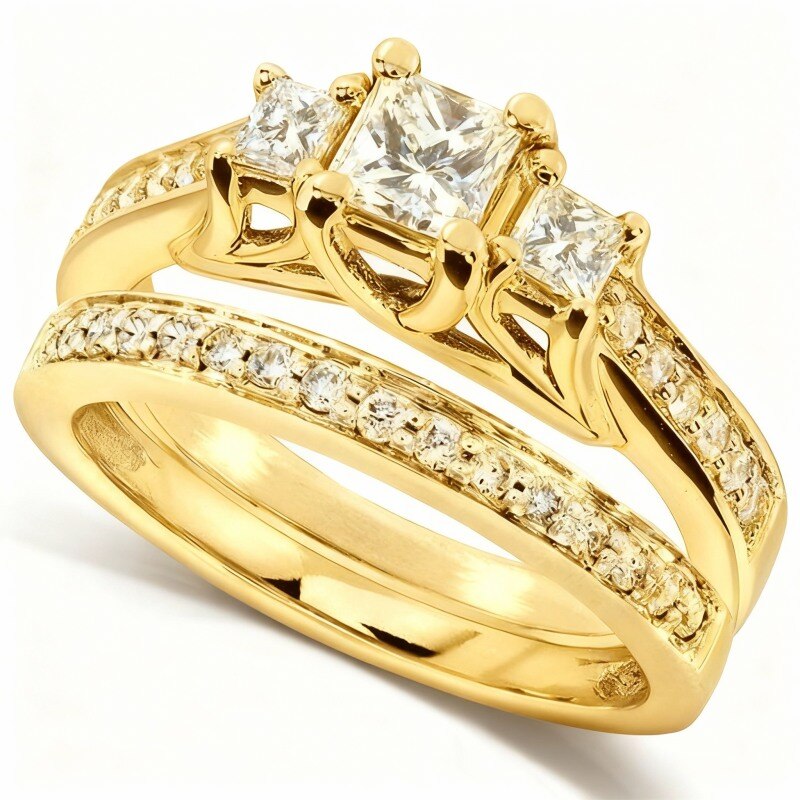 Ensemble de mariée en or 10 carats et moissanite taille princesse-1