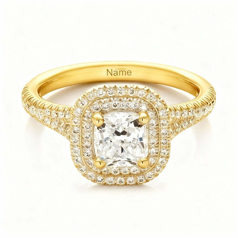 10K Gold Princess Cut Moissanite Personalized Engraving Wedding Ring-1