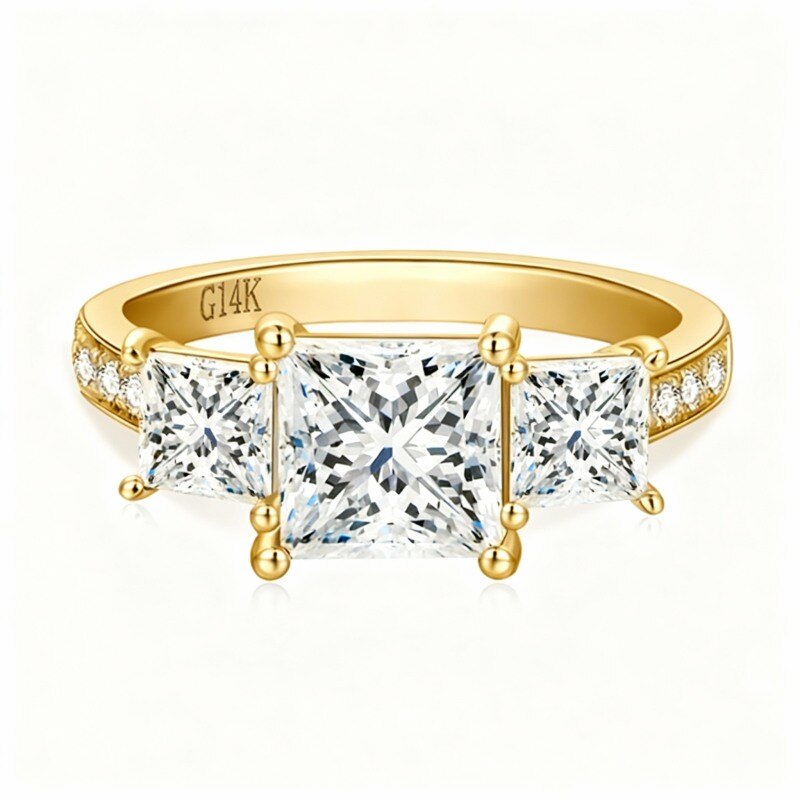 Anillo de compromiso cuadrado de oro de 18 quilates con moissanita de talla princesa-1