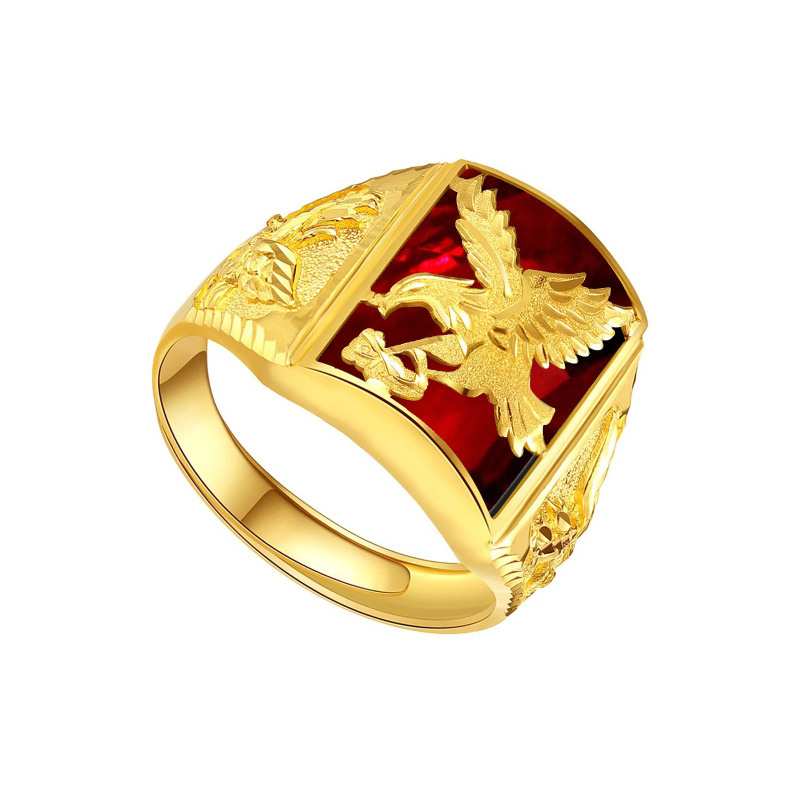 Bague sigillée en or 10K avec rubis taillé princesse, représentant un aigle et une flèche, pour homme-2