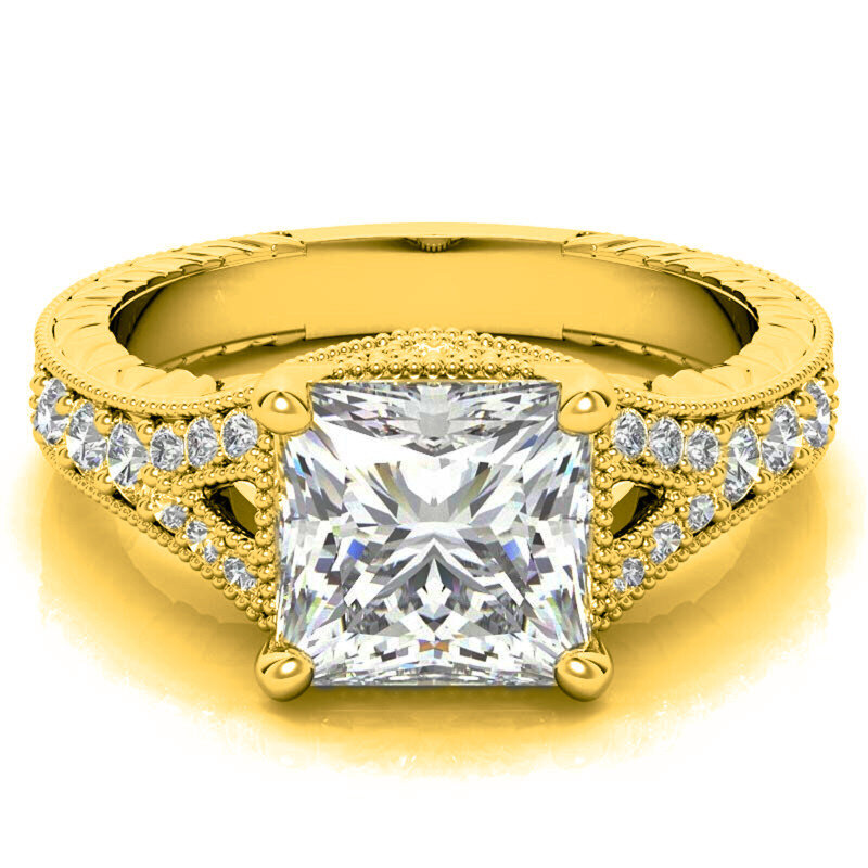 Anillo de compromiso vintage de oro de 18 quilates con moissanita talla princesa-1