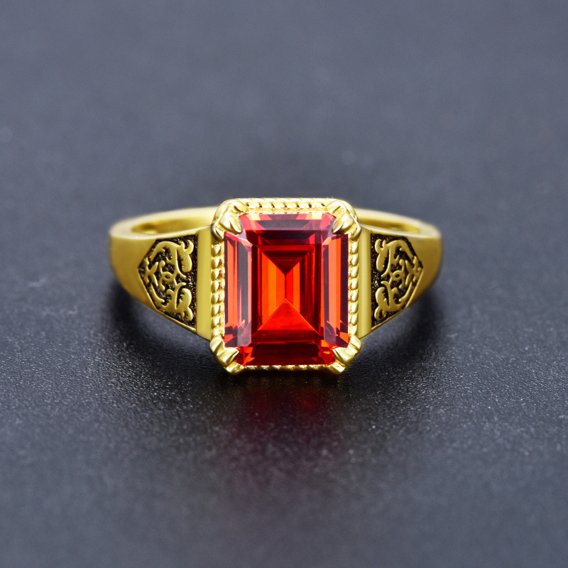 10K Gold Princess Square Garnet Cubic Zirconia Ring-1