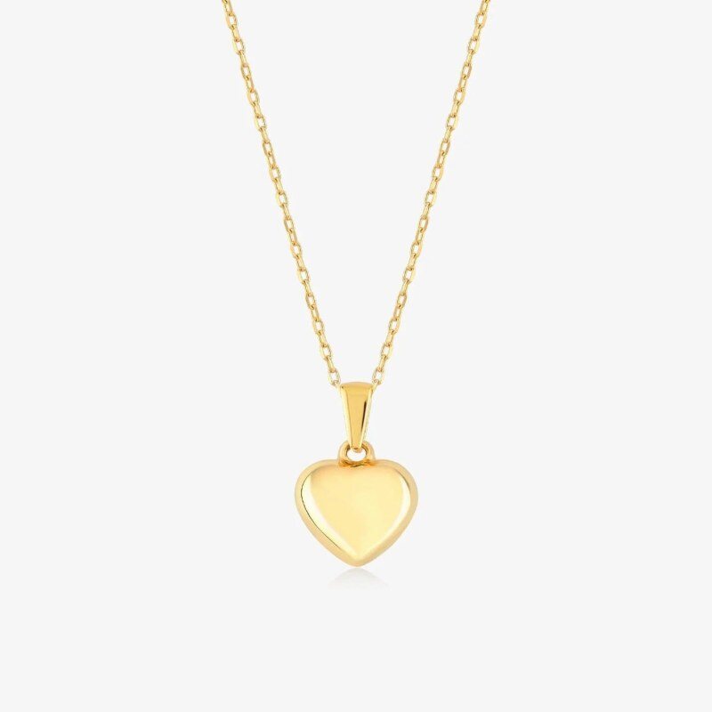 14K-Gold-Halskette mit gepufftem Herzanhänger-1
