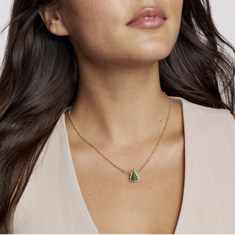 Collier pendentif sapin de Noël en or 14K et quartz-2