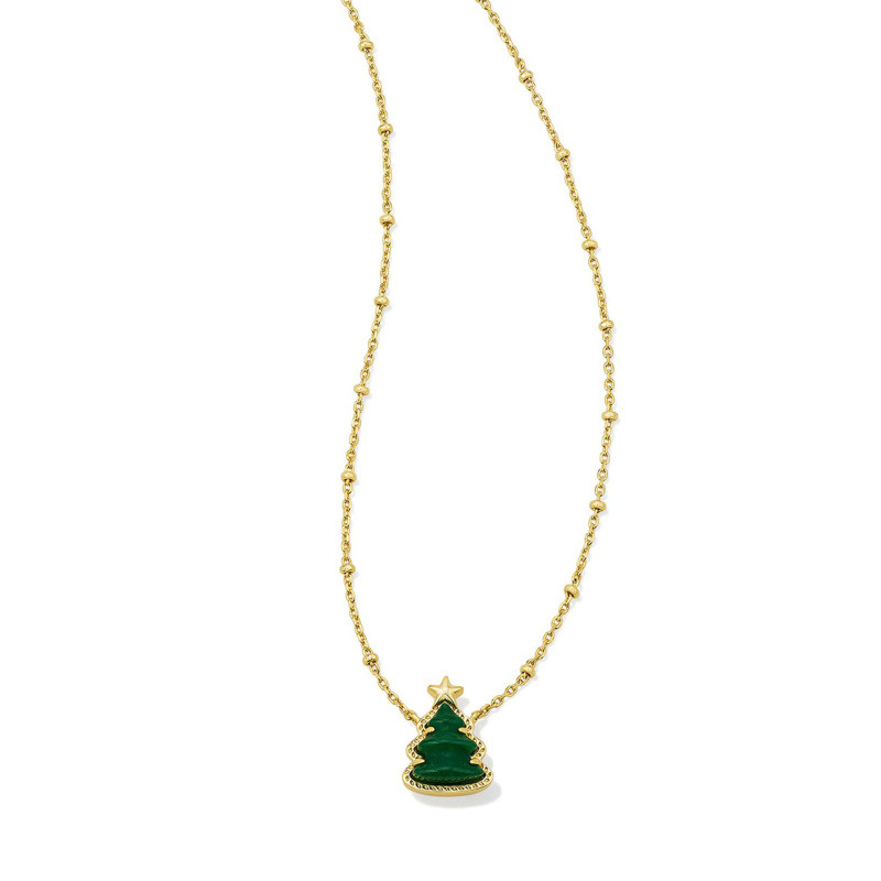 Collier pendentif sapin de Noël en or 14K et quartz-3