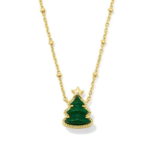 Collar colgante de árbol de Navidad en oro 10K con cuarzo