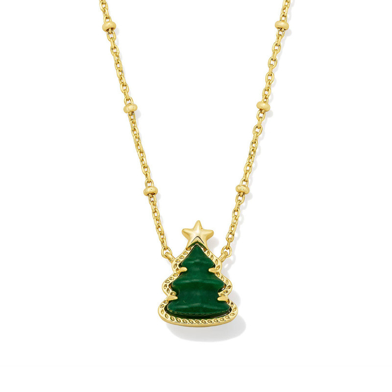 Collier pendentif sapin de Noël en or 14K et quartz-1