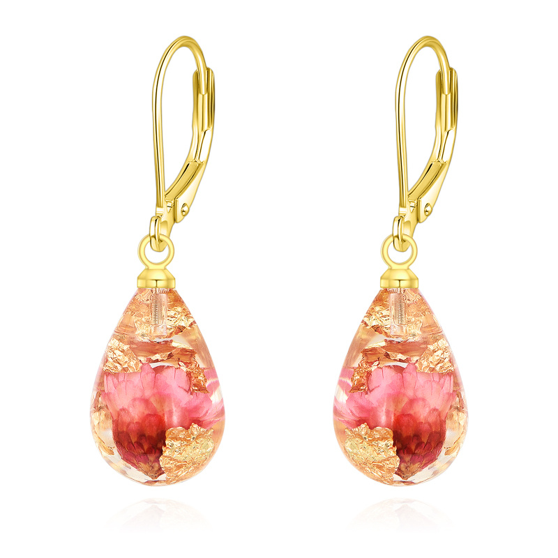 14K Gold Red Eternity Flower Drop Earrings-1