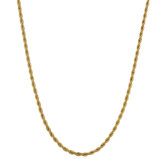 Collar de plata de ley con cadena de cuerda chapada en oro amarillo para hombre, 4 mm