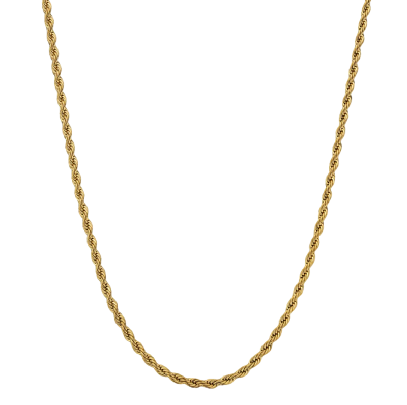 Collier pour homme en argent sterling plaqué or jaune, chaîne corde de 4 mm-1