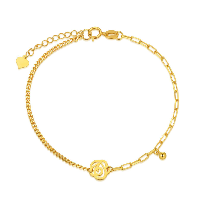 Pulseira com pendente de rosa e bola em ouro 10K-1