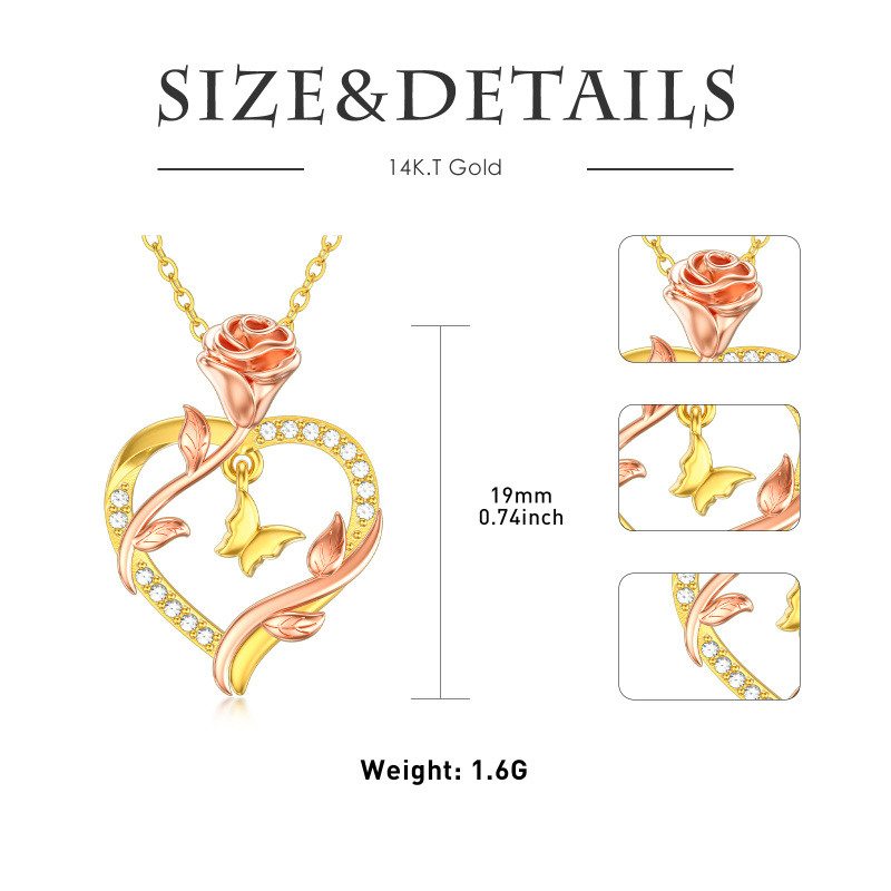 Collar de oro rosa de 10 quilates con forma de mariposa y rosa para mujer-4