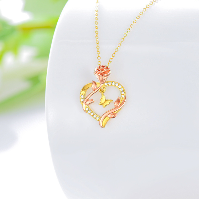 Collar de oro rosa de 10 quilates con forma de mariposa y rosa para mujer-6