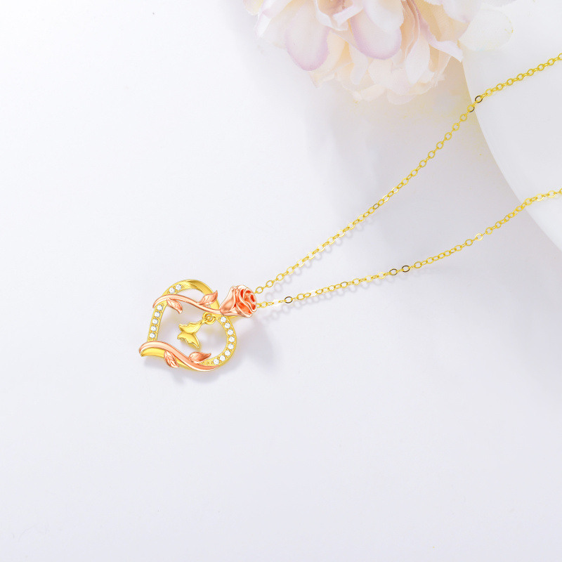 Collar de oro rosa de 10 quilates con forma de mariposa y rosa para mujer-7