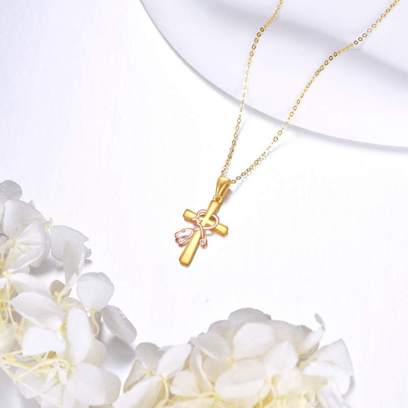 18K Gold & Rose Gold Moissanite Cross & Stethoscope Pendant Necklace-4